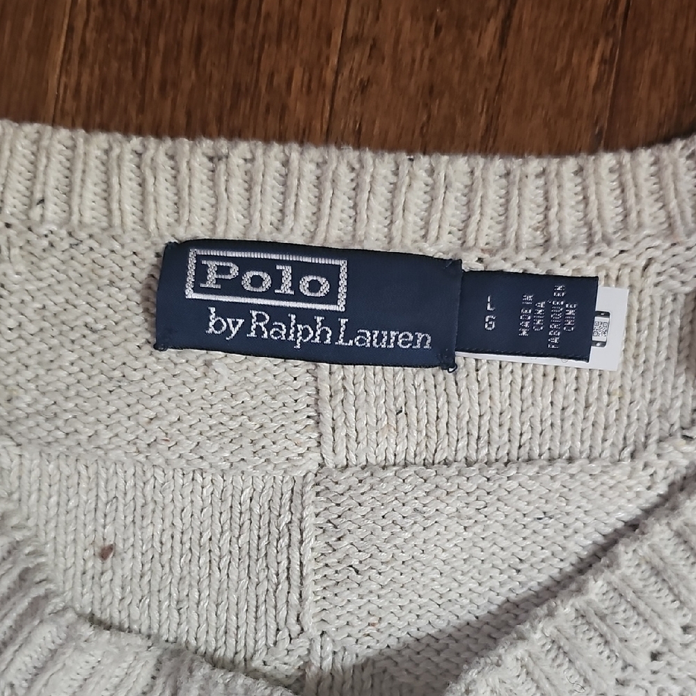 Polo by Ralph Lauren Cream Crewneck Sweater with American Flag - Picture 3 of 3